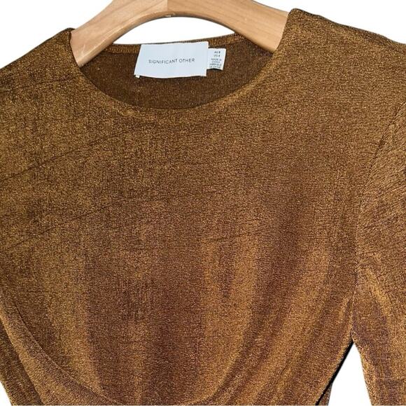 Significant Other Women’s Size 4 Shimmery Gold Crossover Waist Texas Cropped Top - Picture 6 of 10